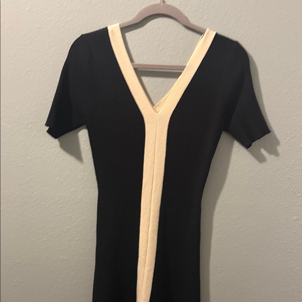 Commense Black and Cream V-Neck Dress